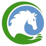 Progressive Equine Partnerships logo. Horse head circled in arm with palm up