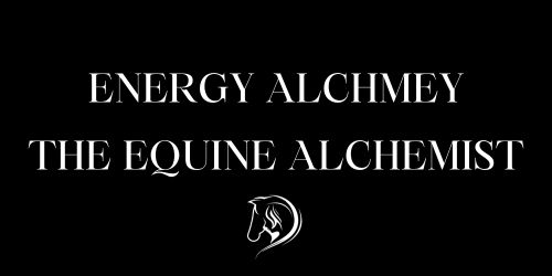 logo for the equine alchemist. White text on black background